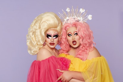 Kim Chi and Trixie Mattel wear makeup from the Kim Chi x Trixie Mattel BFF4EVR Collection