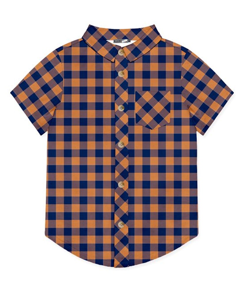 Navy & Rust Gingham Short-Sleeve Button-Up