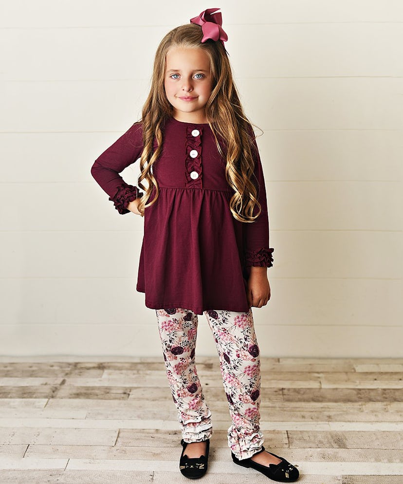 Dark Plum Tunic & Cream Floral Pants