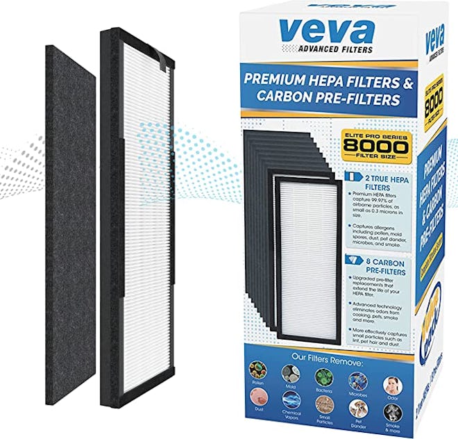 VEVA 8000 Elite Pro Series Air Purifier HEPA Filter & 4 Premium Activated Carbon Pre Filters 
