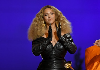 Beyoncé at the 2021 Grammy Awards ahead of releasing "Virgo's Groove" from her 'Renaissance' album.