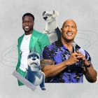 Kevin Hart and The Rock are next to their characters from DCs Super Pets movie.