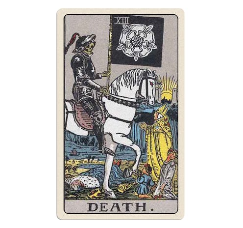 The death card in the Rider-waite tarot deck depicts the grim reaper riding on a horse. death tarot ...