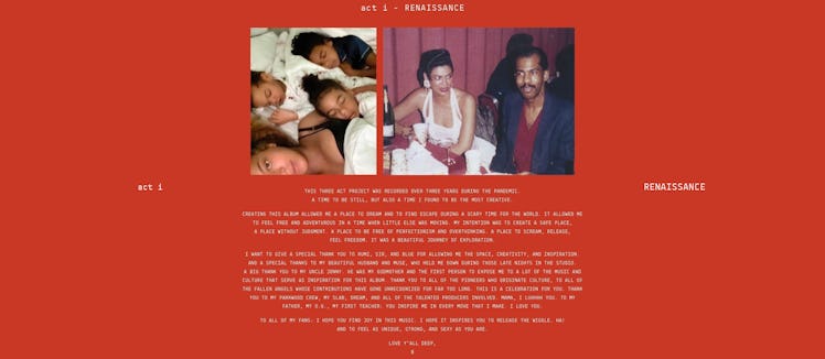 Ahead of the release of her forthcoming album, 'Renaissance,' Beyoncé thanked her family in a messag...