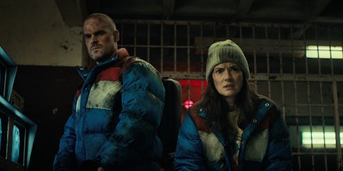 David Harbour as Hopper and Winona Ryder as Joyce Byers in a scene from Netflix's Stranger Things