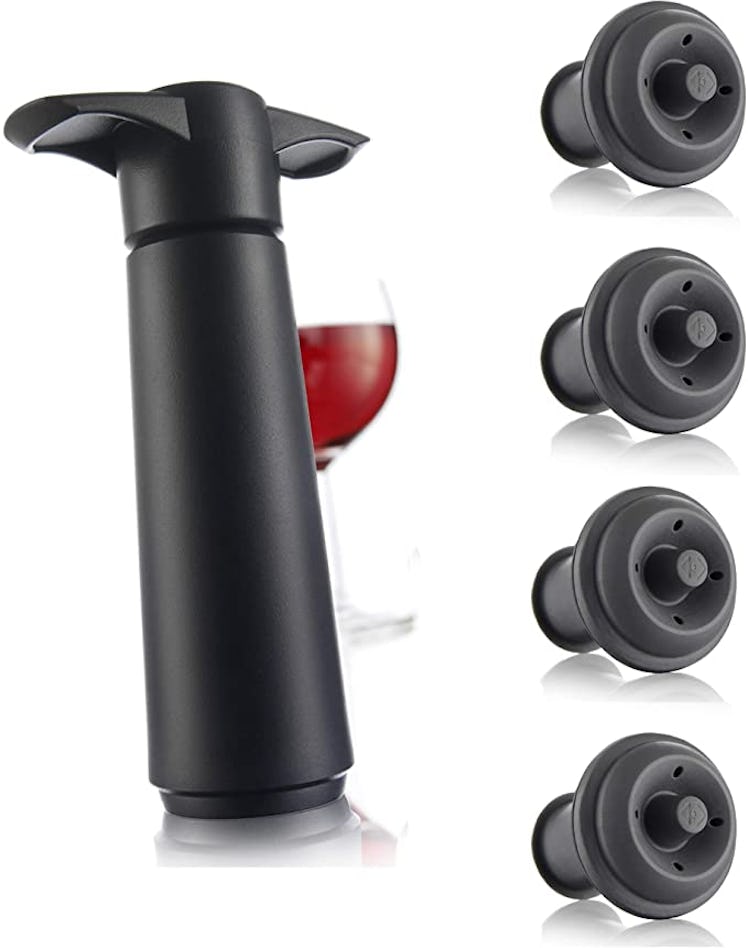 Vacu Vin Wine Saver Pump with Vacuum Bottle Stoppers (5 Pieces)