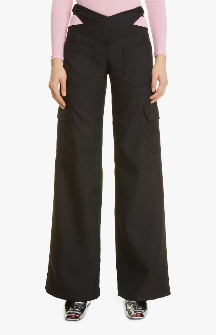 Cutout Flare Leg Recycled Polyester Twill Trousers COURRÈGES
