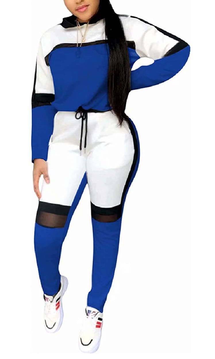 A tracksuit with colorblocking and net details.