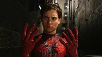Tobey Maguire as Peter Parker in Director Sam Raimi's Spider-Man 2