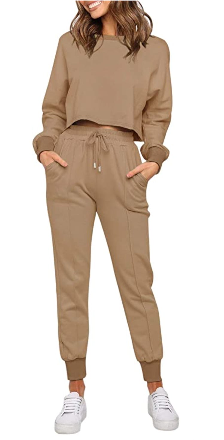 Amazon's neutral, long sleeve sweater and jogger sets.