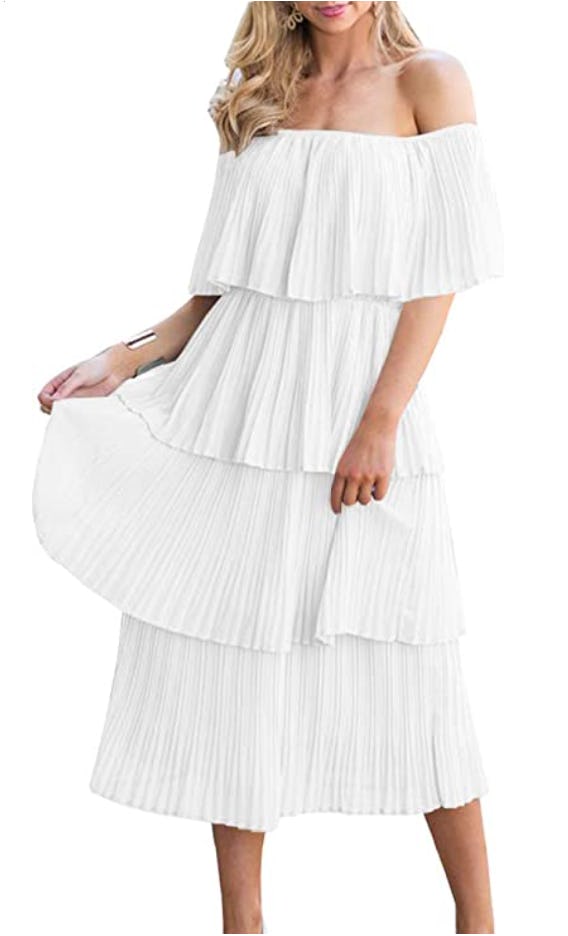 ETCYY Off-Shoulder Chiffon Ruffle Dress