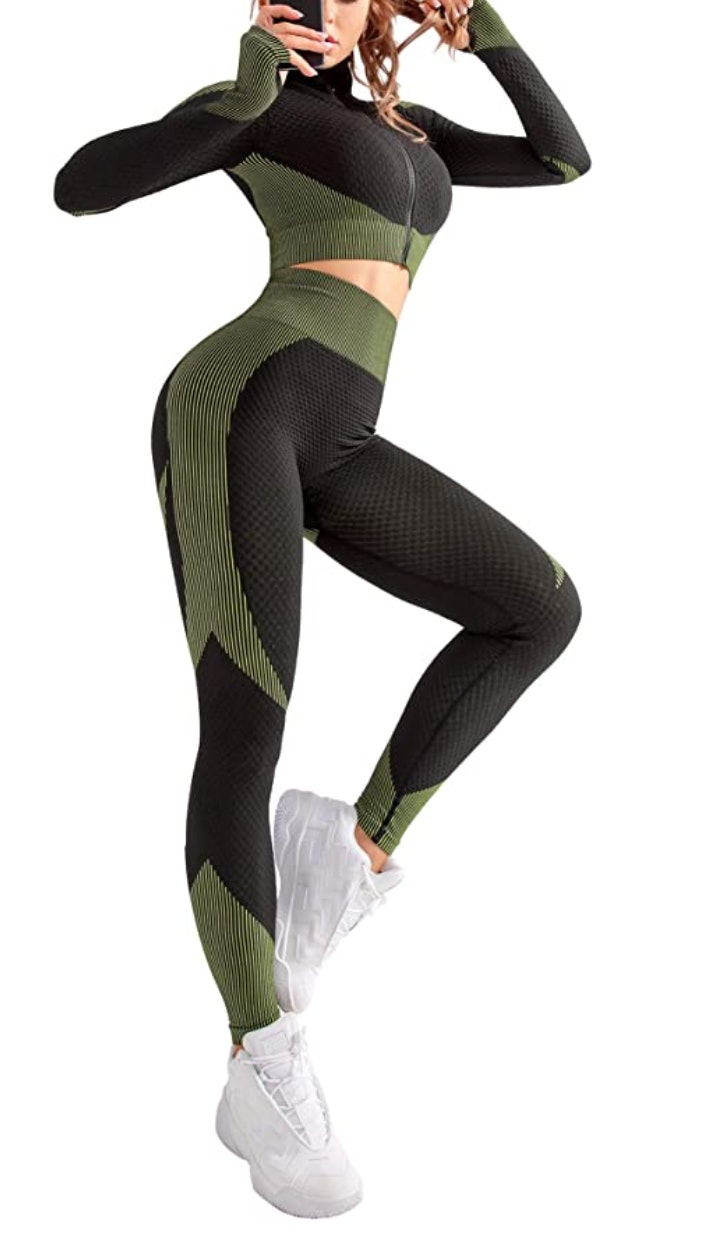  Workout Sets for Women, Seamless Crop Tops Leggings