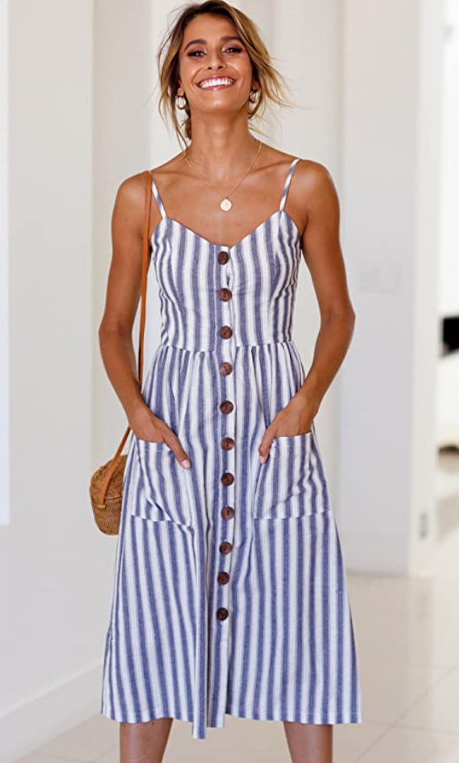 Angashion Floral Button Down Midi Dress