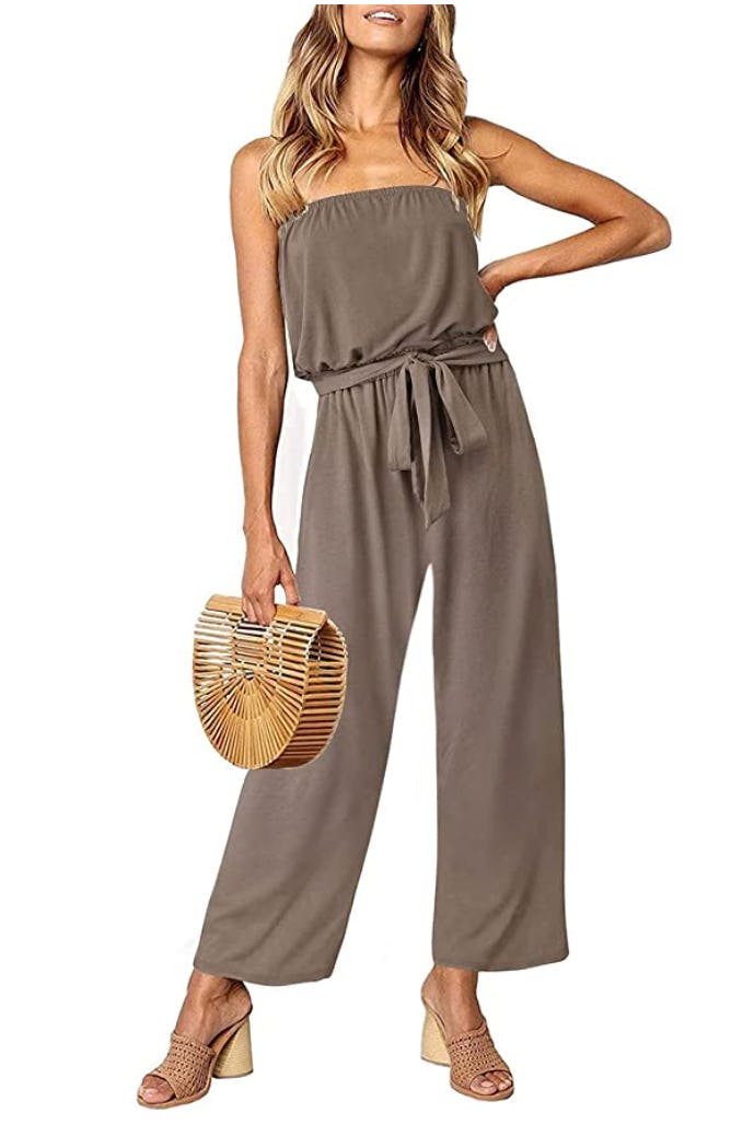 ZESICA Strapless Tie Waist Jumpsuit