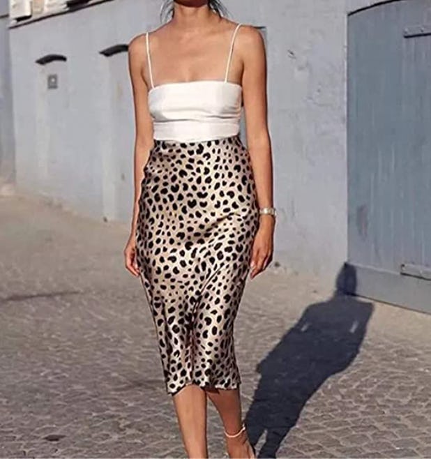 Soowalaoo High Waist Leopard Midi Skirt