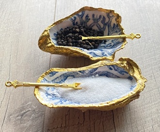 Beautiful Oyster Salt and Pepper Dishes. Set of two.
