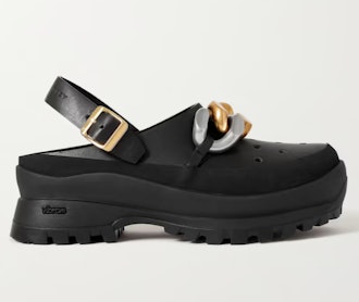 Trace chain-embellished vegetarian leather and rubber clogs