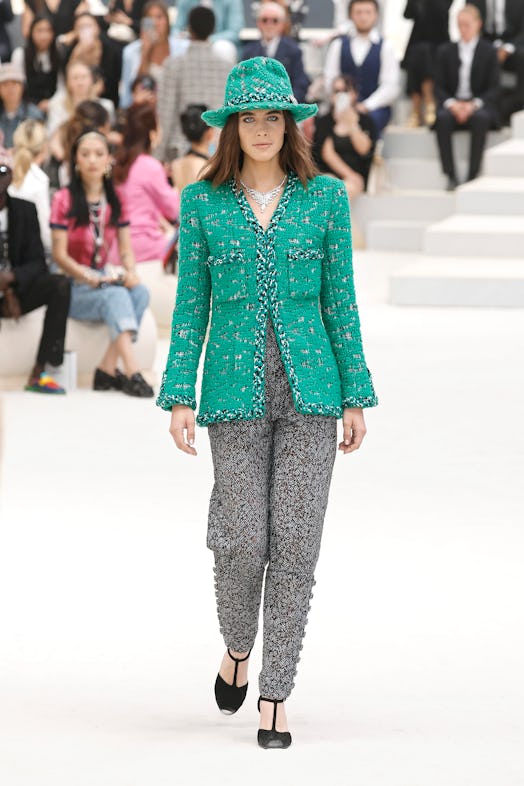 A model walks the runway during the Chanel Haute Couture Fall Winter 2022 2023 show as part of Paris...
