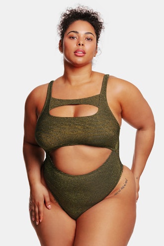Love Los Angeles Ribbed Cutout Plus Size One Piece Swimsuit