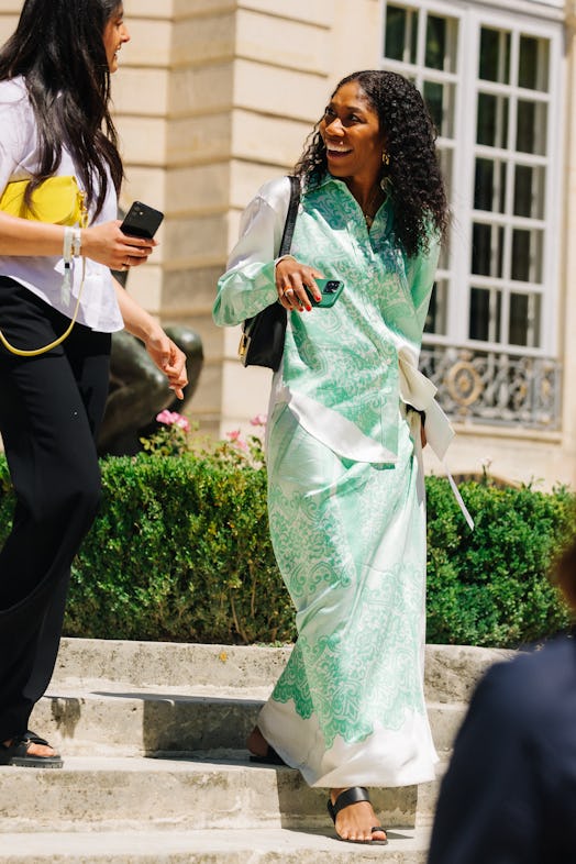 printed dress couture week street style 2022