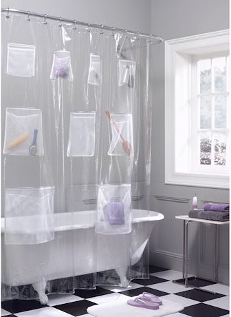 Maytex Mesh Shower Curtain With Storage Pockets