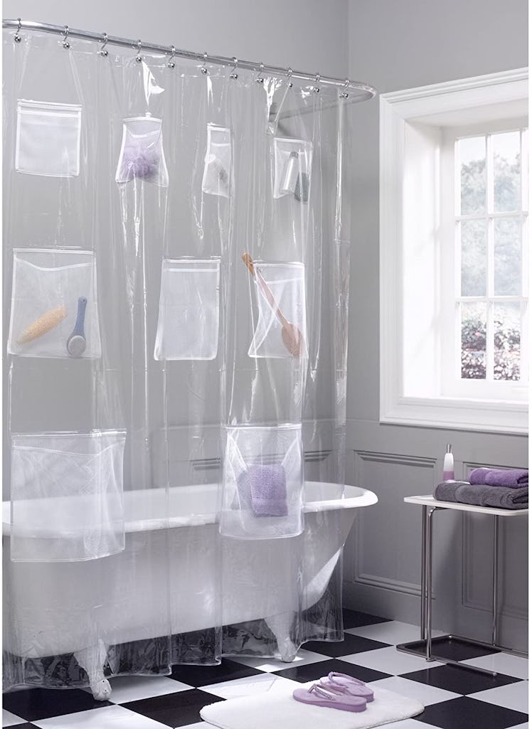 Maytex Mesh Shower Curtain With Storage Pockets