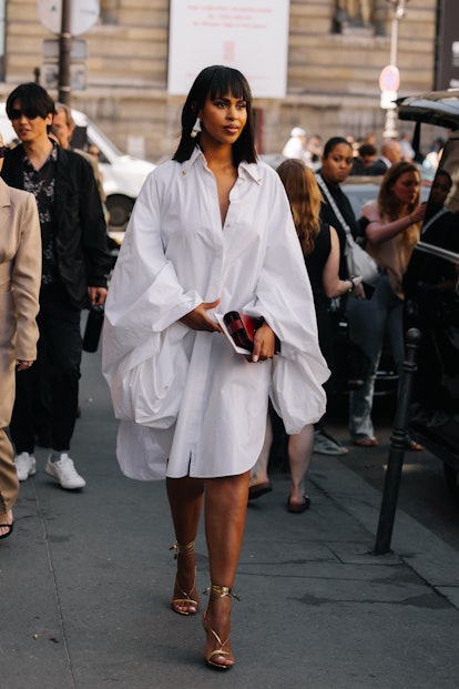 white shirt dress couture week street style 2022
