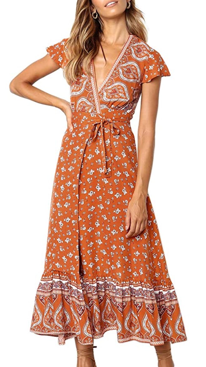 ZESICA Floral Printed Wrap Dress