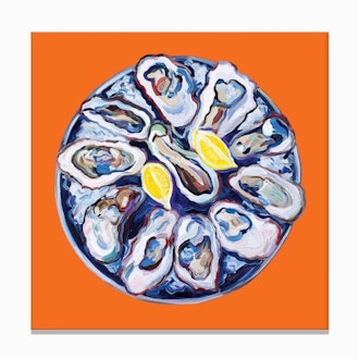 Oysters On A Plate Orange Square Canvas Print