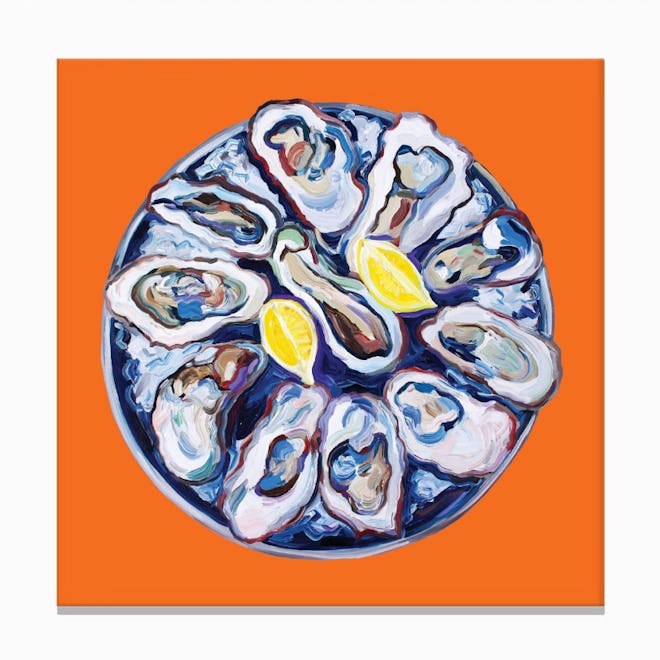 Oysters On A Plate Orange Square Canvas Print