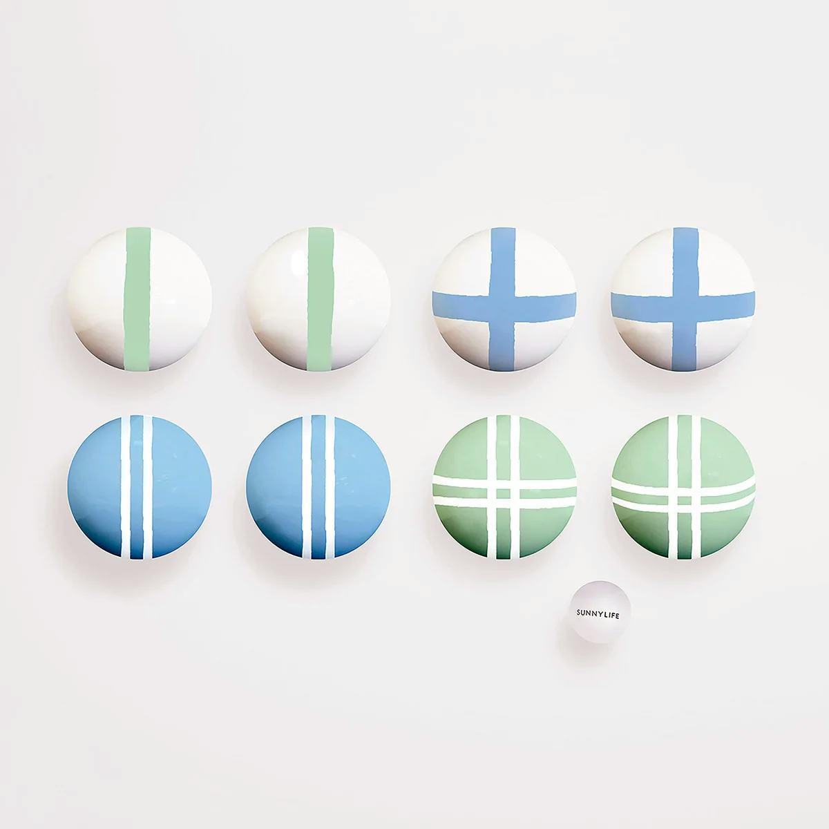 green and blue and white bocce set from sorbet
