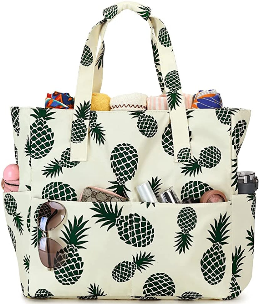 Large Beach Tote Bag Women Waterproof Sandproof Zipper Beach Tote Bag for Pool Gym Grocery Travel wi...