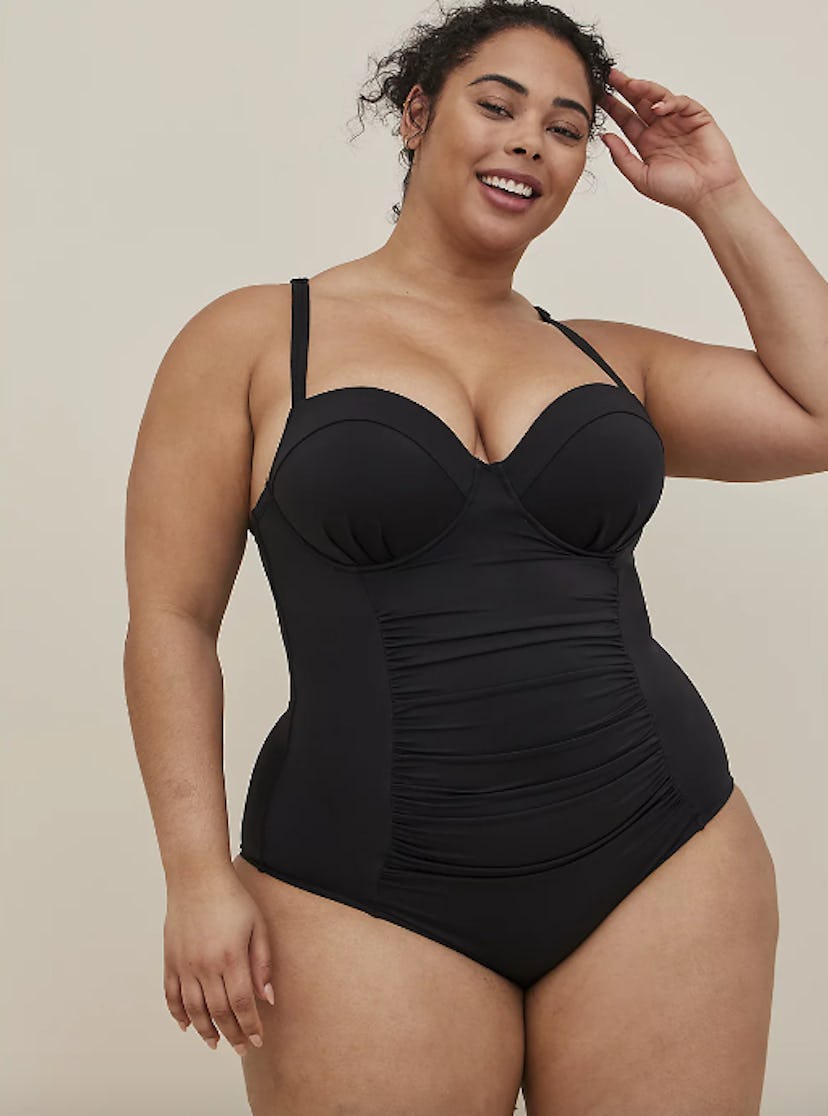 PUSH-UP UNDERWIRE ONE-PIECE SWIMSUIT WITH LATTICE BACK
