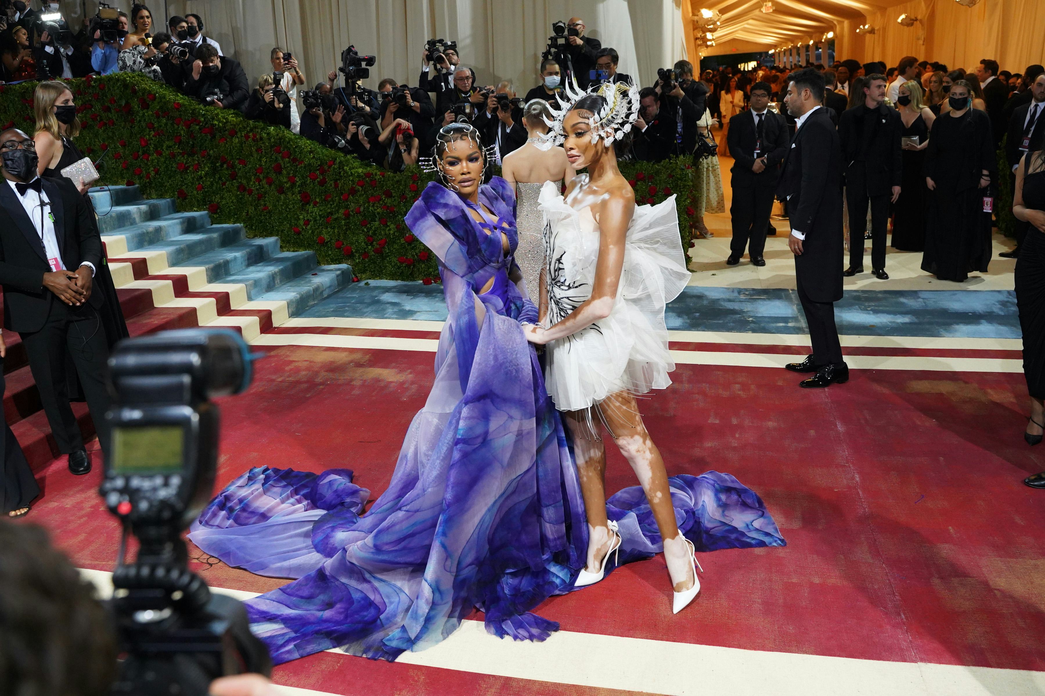 Teyana Taylor and Winnie Harlow attend the 2022 Costume Institute Benefit celebrating In America: An...