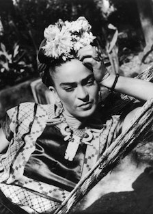 Frida Kahlo wearing flowers in her hair