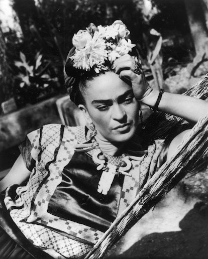 Frida Kahlo wearing flowers in her hair