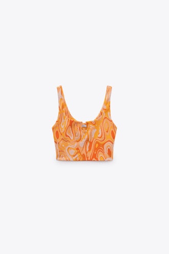 Zara orange swirly print top