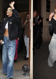 Nicole Kidman and Bella Hadid both wearing oversized Balenciaga jeans