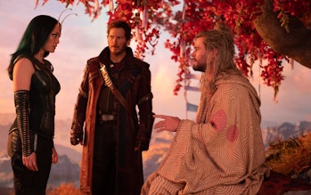 Pom Klementieff, Chris Pratt, and Chris Hemsworth in Marvel’s Thor: Love and Thunder