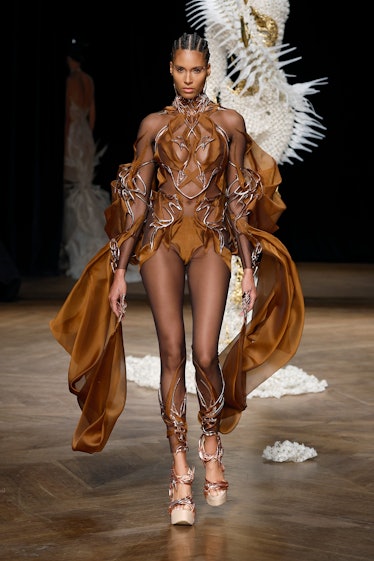 A model walks the runway during the Iris Van Herpen Haute Couture Fall Winter 2022 2023 show as part...
