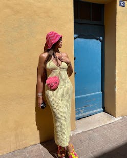 yellow crochet dress