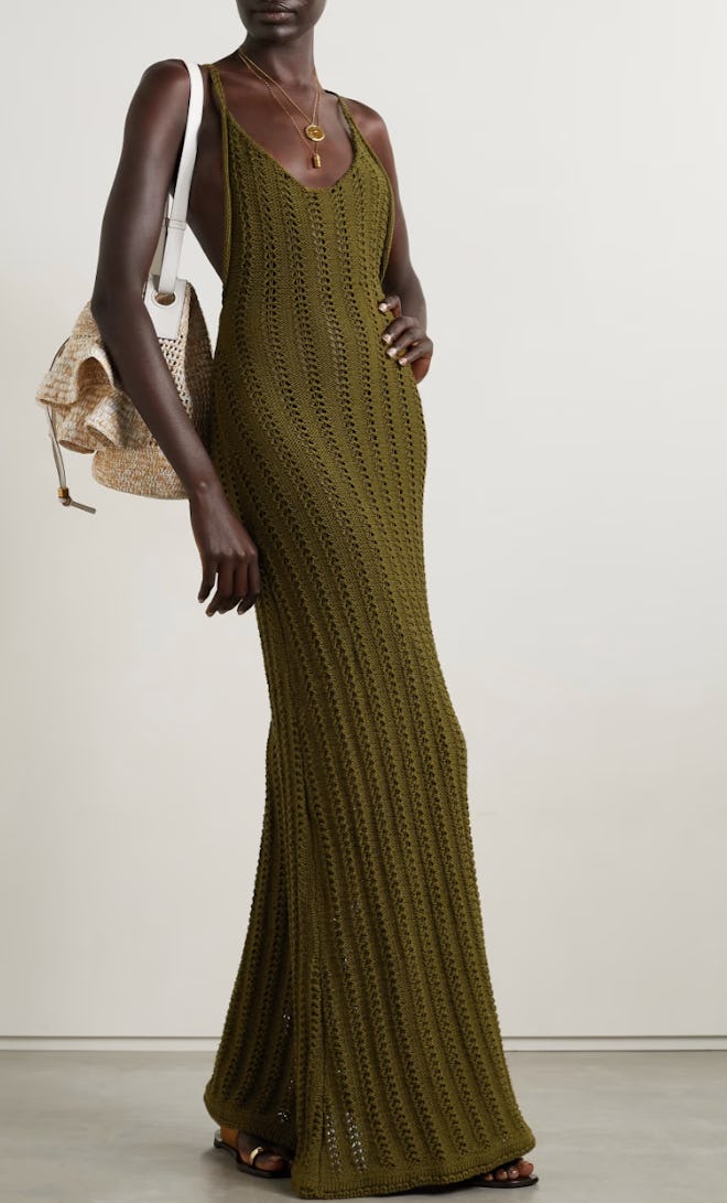 olive green crochet maxi dress