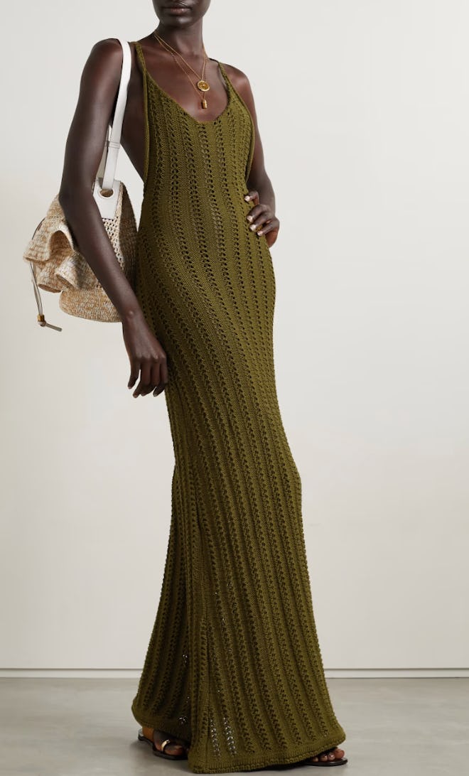 olive green crochet maxi dress