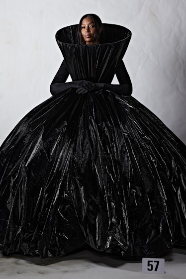 Naomi Campbell in a black Balenciaga dress