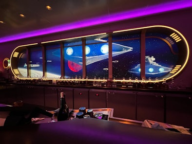 Inside the Star Wars: Hyperspace Lounge on the Disney Wish cruise line.