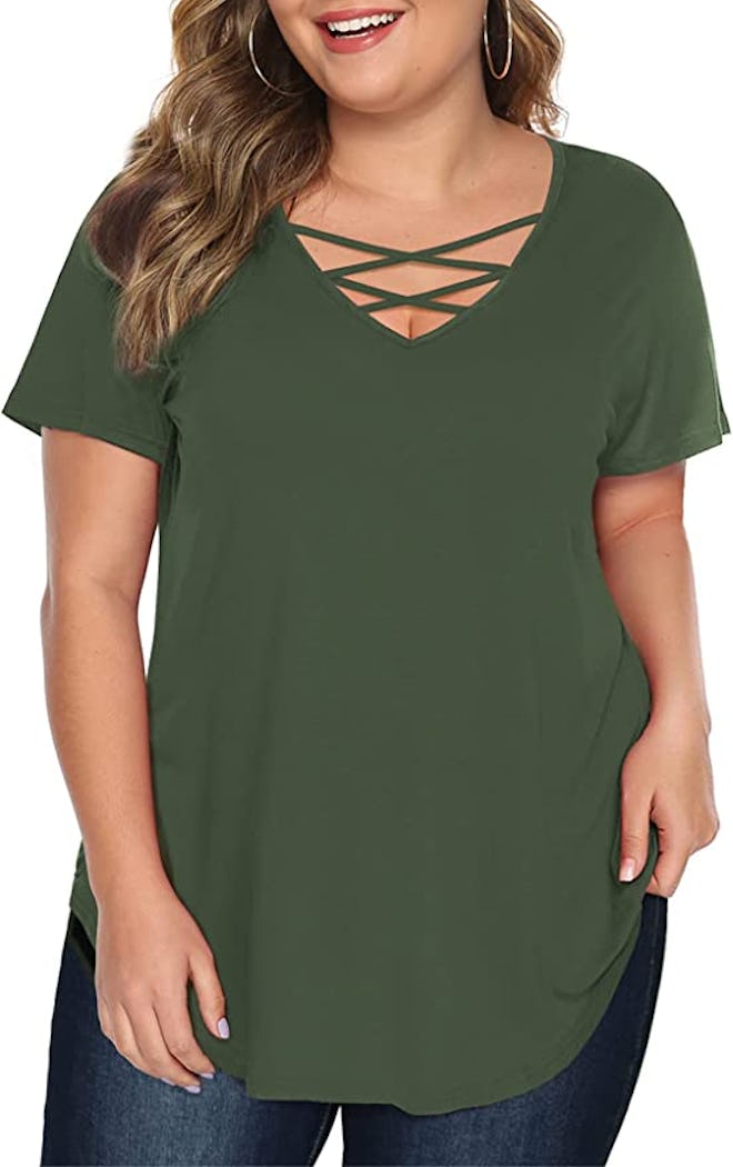 Amoretu Criss Cross V Neck T Shirt