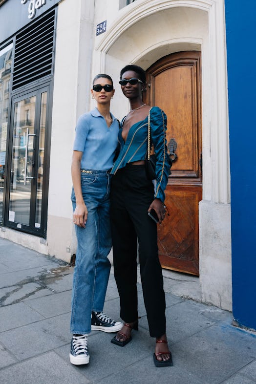 blue outfits street style couture week 2022