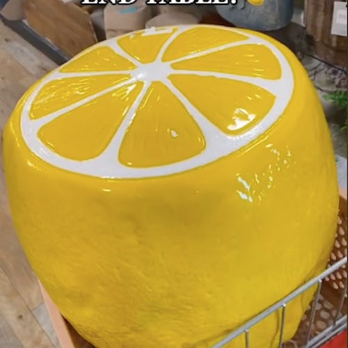 A screenshot from a tiktok about the viral homegoods lemon stool.