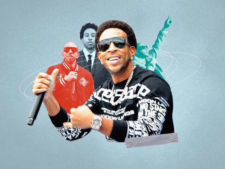 Collage of Ludacris photos during his concerts