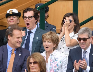 Benedict Cumberbatch and Sophie Hunter watching a Wimbledon match